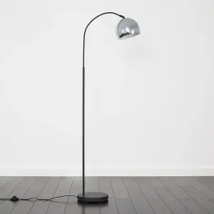 ValueLights Designer Style Dark Grey Curved Stem Floor Lamp With Chrome Dome Shade - Includes 6w LED GLS Bulb 3000K Warm White