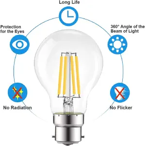 Extrastar 8W LED Filament Light Bulb B22, 2700K, pack of 6