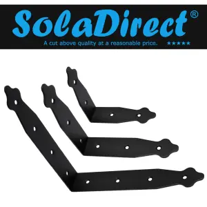 Pack of 2 x Black Corner Brackets - 200 x 200 mm Steel Right Angle Braces L Shaped Retro Decorative Metal Bracket 90 Degree Corner