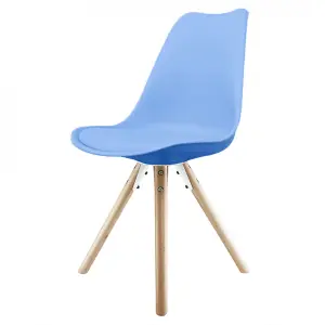 Soho Light Blue Plastic Dining Chair with Pyramid Light Wood Legs