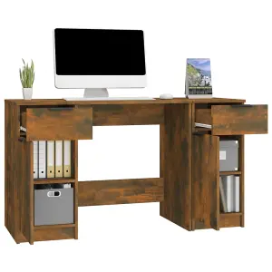 Berkfield Desk with Side Cabinet Smoked Oak Engineered Wood