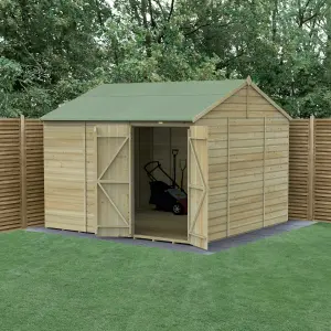 Forest Garden Beckwood 10x10 ft Reverse apex Natural timber Wooden 2 door Shed with floor