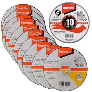 10x Makita D-18770 Fast Cutting Extra Thin Metal Grinder Disc 125mm + Metal Tin