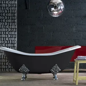 Arroll Villandry Gloss Black Slipper Double ended Bath with 2 Tap holes (L)182cm (W)76.2cm