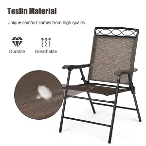 Costway Set of 2 Patio Folding Chairs Sling Chairs Armchair Dining Chair Set w/ Armrest