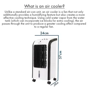 Portable 3-in-1 Evaporative Air Cooler & Humidifier - 3 Speed Settings with 4L Water Tank