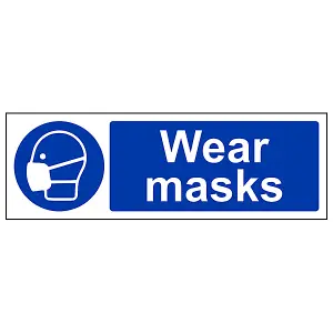 Wear Masks Mandatory PPE Safety Sign - Rigid Plastic - 600x200mm (x3)