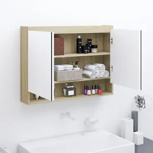 Berkfield Bathroom Mirror Cabinet 80x15x60 cm MDF White and Oak