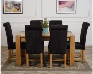 Kuba 150 x 85 cm Chunky Medium Oak Dining Table and 6 Chairs Dining Set with Washington Black Fabric Chairs