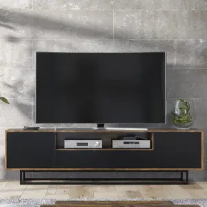 Rift Loft TV Unit 200cm Industrial Rustic & Black Matt Doors - Creative Furniture