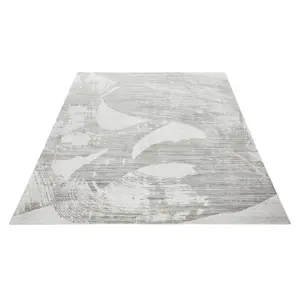 White Grey Wool Luxurious Modern Easy to Clean Abstract Dining Room Bedroom and Living Room Rug -170cm X 240cm