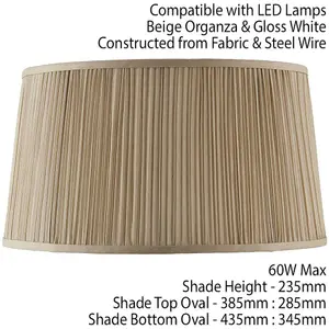 17" Luxury Oval Straight Sided Lamp Shade Beige Pleated Organza Modern Elegant