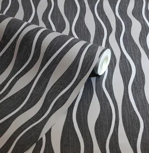 Arthouse Metallic Wave Black/Silver Wallpaper