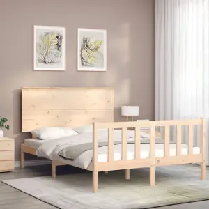 Berkfield Bed Frame with Headboard Small Double Solid Wood