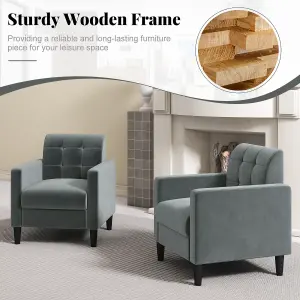 COSTWAY Modern Velvet Accent Sofa Chair Tufted Back Single Side Chair