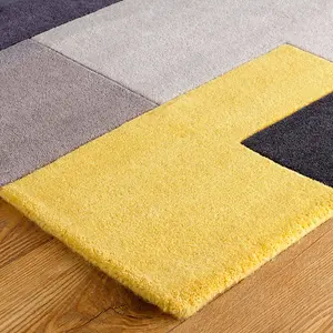 Handmade Easy to Clean Luxurious Modern Yellow Geometric Wool Rug for Living Room & Bedroom-120cm X 170cm