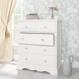 Romance Antique White 2 Over 3 Chest of Drawers with Crystal Handles