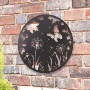 Solar Backlit Butterfly Dandelion Silhouette Wall Art - Outdoor Metal Garden Decor