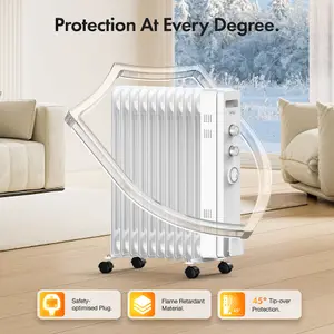 VonHaus Oil Filled Radiator 11 Fin, Oil Heater Portable Electric Free Standing 2500W for Home, Office, Any Room