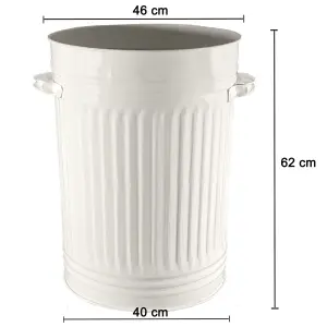 Cream Metal Bin Retro Galvanised Dustbin Vintage Style Steel Bin - 90L