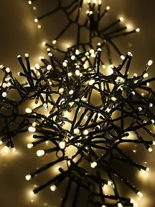 Warm White Connectable LED indoor outdoor Waterproof Cluster String Lights (480 LED's (10m), Battery Box)