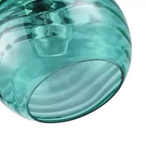 Modern Designer Emerald Green Circular Ribbed Glass Non Electric Pendant Shade