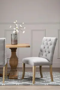 Interiors by Premier Grey Buttoned Velvet Dining Chairs, Velvet Upholstered Chair with Wooden Legs, Accent Chair for Living Room