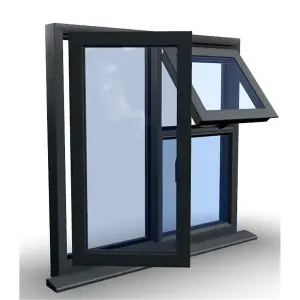 1245mm (W) x 895mm (H) Aluminium Flush Casement Window - 1 Opening Window (LEFT) - Top Opening Window (RIGHT) - Anthracite