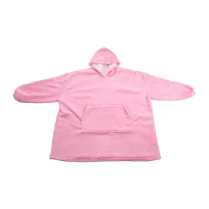 Pink Oversized Sherpa Flannel Hoodie Blanket with Front Pocket