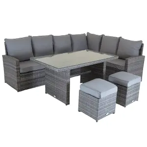 Charles Bentley 6 Seater Multifunctional Casual Rattan Dining Set - Light Grey