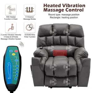 Large Faux Leather Electric Massage Recliner Chair with Cup Holders