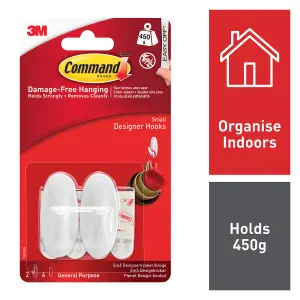 3M Command Designer Small White Hook (Holds)450g, Pack of 2