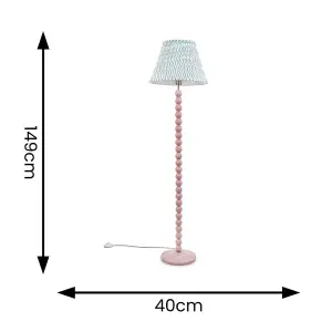 ValueLights Bobbles Rose Pink Bobbin Floor Lamp with Green Arrow Pleated Shade - LED Bulb Included