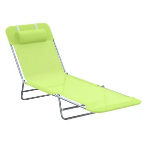 Outsunny Adjustable Sun Bed Garden Lounger Recliner Relaxing Camping Light Green