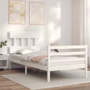 Berkfield Bed Frame with Headboard White Single Solid Wood