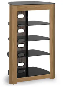 Centurion Supports Zinnia Black with Oak Fascia 5-Shelf Flat Screen TV, Hi-Fi, AV Rack, Media Stand, Entertainment Unit