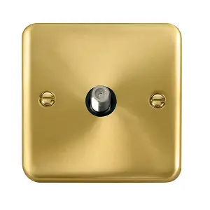 Curved Satin / Brushed Brass Satellite Socket 1 Gang - Black Trim - SE Home