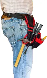 SPARES2GO 20 Pocket Double Tool Belt Heavy Duty Joiners Carpenter Builders Nails Pouch