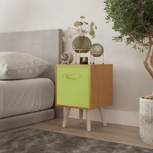 URBNLIVING 50cm Height Green 1-Drawer Beech Cube Shelving Unit with Scandinavian Pine Legs