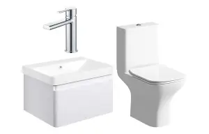 Aquarius Sophie 605MM Vanity Unit Matt White WC Set with Chrome Finishes