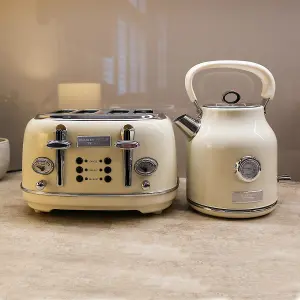 Charles Bentley 1.7L Kettle & 4 Slice Toaster Set Cream & Chrome Fast Boil