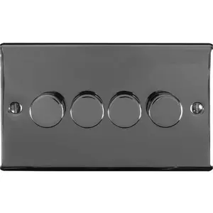 4 Gang 400W LED 2 Way Rotary Dimmer Switch BLACK NICKEL Light Dimming Plate