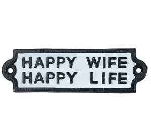 Happy Wife Happy Life Cast Iron Sign Plaque Wall Door Fence Gate Post House