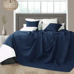 Classic Rib Cotton Throw, Sofa Settee Bed Throw Bedspread - 250 x 250 cm, Fits 3 or 4 Seater Sofa or King Size Bed, Navy Blue