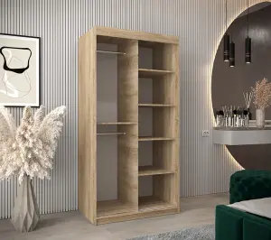 Elypse Sliding Door Wardrobe in Oak Sonoma - Modern Storage Unit with Shelves and Hanging Rails (W1000mm x H2000mm x D620mm)