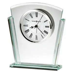 Modern & Contemporary Roman Numeral Quartz Movement / Crystal Alarm Tabletop Clock in Polished Silver/White/Black