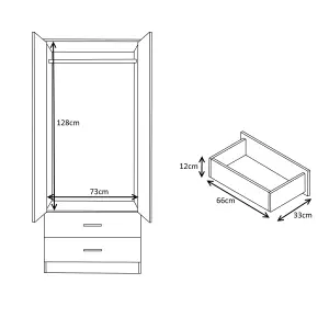 REFLECT 2 Door and 2 Drawer Combination Wardrobe in Gloss Grey Door and Drawer Fronts and Matt White Carcass