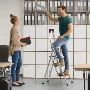 Hailo K100 Topline Aluminum Comfort Step Ladder - 3 Tread