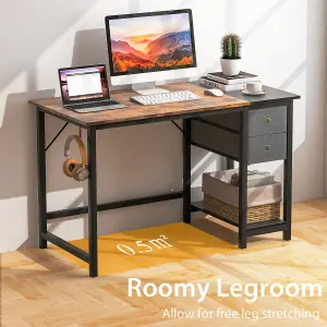 Costway 120 cm Home Office Desk Writing Desk Modern Computer Workstation with 2 Drawers