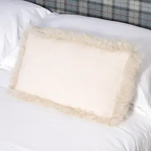 Beige Linen Cushion Sheepskin Trim 45x45cm